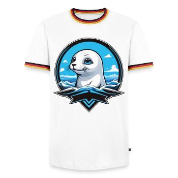 Mer des petits phoques - T-shirt contrasté Homme - blanc/tricolore - Devant - AI Model Female 172 light (172cm) & AI Model Male 185 light (185cm)