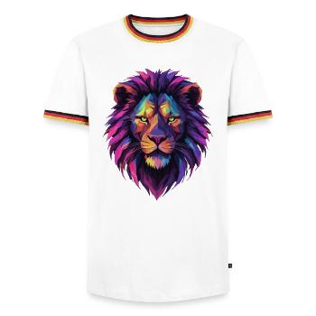 Löwe Löwenkopf geometrisch Geometrie bunt Geschenk - Männer Kontrast-T-Shirt - Weiß/Dreifarbig - Vorne - AI Model Female 172 light (172cm) & AI Model Male 185 light (185cm)