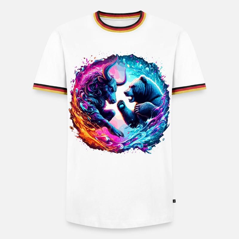 Bulle vs Bär Börsen Kampf - Männer Kontrast-T-Shirt - Weiß/Dreifarbig