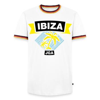 Equipe d’enterrement de vie de garçon IBIZA - T-shirt contrasté Homme - blanc/tricolore - Devant - AI Model Female 172 light (172cm) & AI Model Male 185 light (185cm)