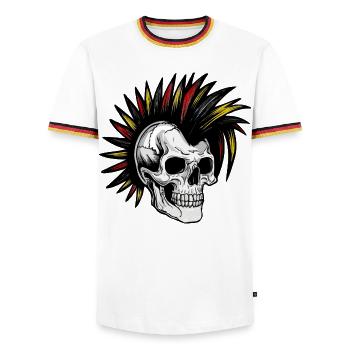 Irokese Deutschland Punker Fussballfan Skull - Männer Kontrast-T-Shirt - Weiß/Dreifarbig - Vorne - AI Model Female 172 light (172cm) & AI Model Male 185 light (185cm)