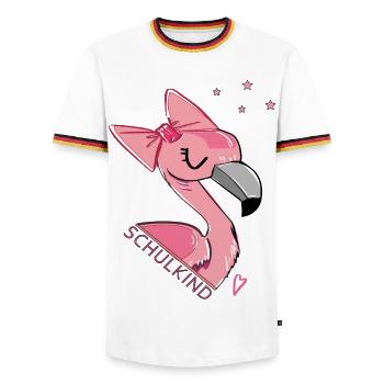 Écolier, Flamant rose - T-shirt contrasté Homme - blanc/tricolore - Devant - AI Model Female 172 light (172cm) & AI Model Male 185 light (185cm)