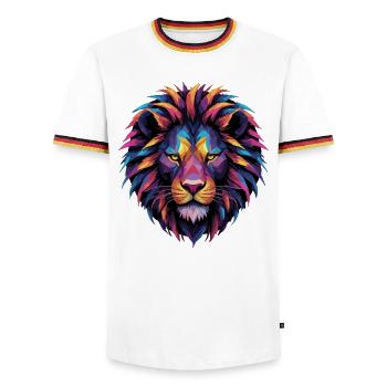 Löwe Löwenkopf geometrisch Geometrie bunt Geschenk - Männer Kontrast-T-Shirt - Weiß/Dreifarbig - Vorne - AI Model Female 172 light (172cm) & AI Model Male 185 light (185cm)