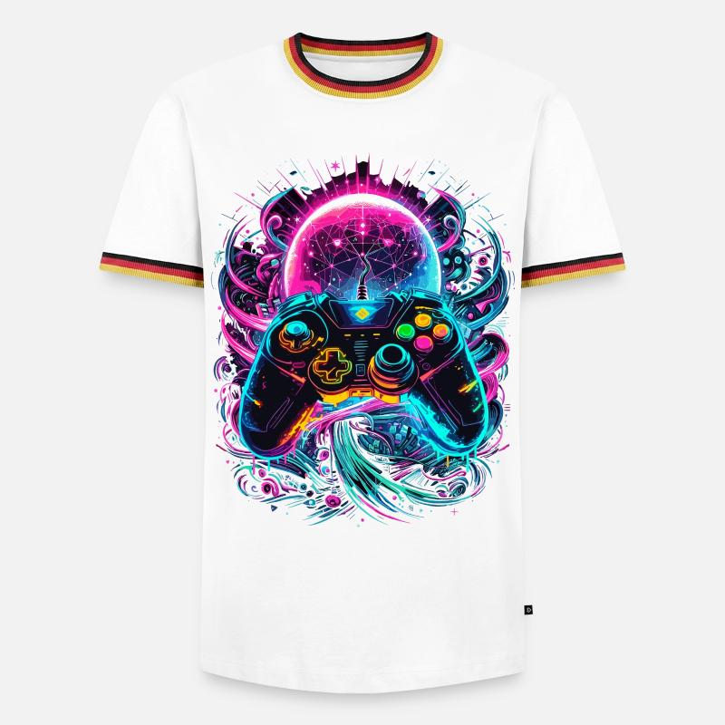 Synthwave Cyberpunk Gaming Controller - Männer Kontrast-T-Shirt - Weiß/Dreifarbig