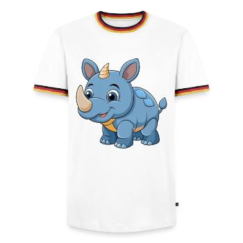 Rhino Niedliche Maskottchen Zeichentrickfigur Kawaii - Männer Kontrast-T-Shirt - Weiß/Dreifarbig - Vorne - AI Model Female 172 light (172cm) & AI Model Male 185 light (185cm)