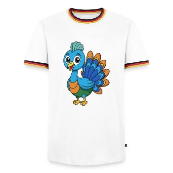 Peacock Cute Mascot Cartoon Character Kawaii - Men's Ringer Shirt - white/tricolour - Front - AI Model Female 172 light (172cm) & AI Model Male 185 light (185cm)