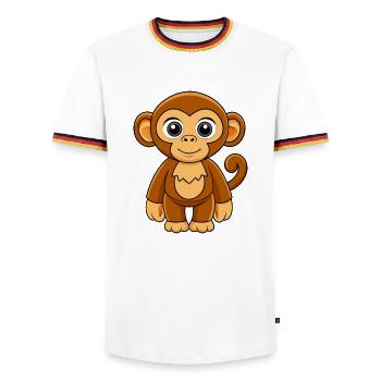 Chimpanzee Cute Mascot Cartoon Character Kawaii - Men's Ringer Shirt - white/tricolour - Front - AI Model Female 172 light (172cm) & AI Model Male 185 light (185cm)