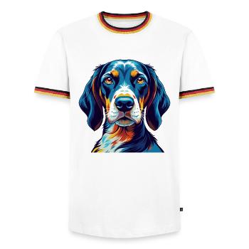 Bluetick Coonhound Dog Breed Cartoon Kawaii - Men's Ringer Shirt - white/tricolour - Front - AI Model Female 172 light (172cm) & AI Model Male 185 light (185cm)