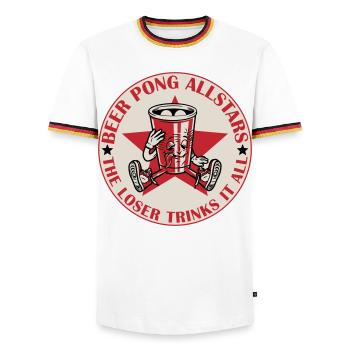 Beer Pong Allstars | Colors can be changed - Men's Ringer Shirt - white/tricolour - Front - AI Model Female 172 light (172cm) & AI Model Male 185 light (185cm)