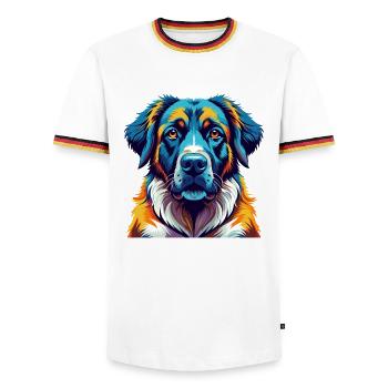 Anatolian Shepherd Dog Breed Cartoon Kawaii - Men's Ringer Shirt - white/tricolour - Front - AI Model Female 172 light (172cm) & AI Model Male 185 light (185cm)