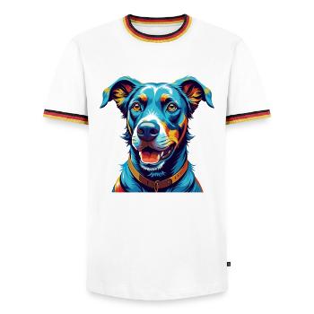 Chien en dentelle bleue race Dessin animé coloré Kawaii - T-shirt contrasté Homme - blanc/tricolore - Devant - AI Model Female 172 light (172cm) & AI Model Male 185 light (185cm)