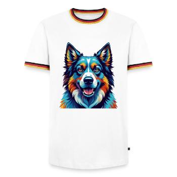 Caucasian Ovcharka Dog Breed Cartoon Kawaii - Men's Ringer Shirt - white/tricolour - Front - AI Model Female 172 light (172cm) & AI Model Male 185 light (185cm)