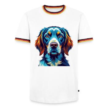 Auvergne Pointing Dog Breed Cartoon Kawaii - Men's Ringer Shirt - white/tricolour - Front - AI Model Female 172 light (172cm) & AI Model Male 185 light (185cm)