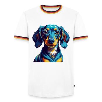 Dachshund Dog Breed Colorful Cartoon Kawaii - Men's Ringer Shirt - white/tricolour - Front - AI Model Female 172 light (172cm) & AI Model Male 185 light (185cm)