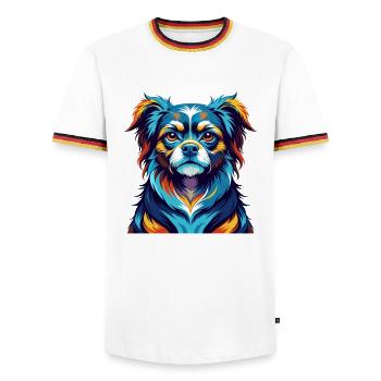 Chien impérial chinois race dessin animé coloré Kawaii - T-shirt contrasté Homme - blanc/tricolore - Devant - AI Model Female 172 light (172cm) & AI Model Male 185 light (185cm)