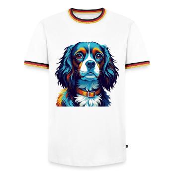 Cavalier Dog Breed Colorful Cartoon Kawaii - Men's Ringer Shirt - white/tricolour - Front - AI Model Female 172 light (172cm) & AI Model Male 185 light (185cm)
