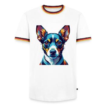 Decker Rat Terrier Dog Breed Cartoon Kawaii - Men's Ringer Shirt - white/tricolour - Front - AI Model Female 172 light (172cm) & AI Model Male 185 light (185cm)