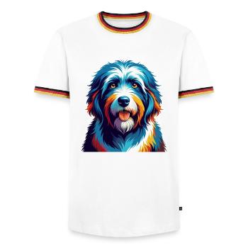 Vieux chien de berger anglais race coloré dessin animé Kawaii - T-shirt contrasté Homme - blanc/tricolore - Devant - AI Model Female 172 light (172cm) & AI Model Male 185 light (185cm)