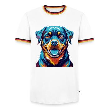 Rottweiler Chien Race Coloré Dessin Animé Kawaii - T-shirt contrasté Homme - blanc/tricolore - Devant - AI Model Female 172 light (172cm) & AI Model Male 185 light (185cm)