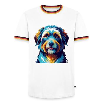 Chien de berger des Pyrénées race Dessin animé coloré Kawaii - T-shirt contrasté Homme - blanc/tricolore - Devant - AI Model Female 172 light (172cm) & AI Model Male 185 light (185cm)