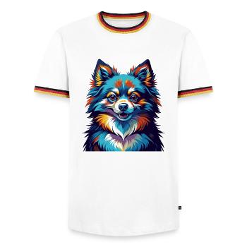 Pomeranian German Spitz Dog Breed Cartoon Kawaii - Men's Ringer Shirt - white/tricolour - Front - AI Model Female 172 light (172cm) & AI Model Male 185 light (185cm)