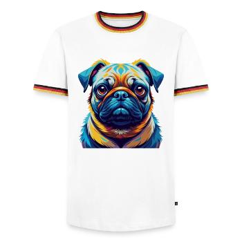 Mops Hund Rasse Buntes Aquarell Karikatur Kawaii - Männer Kontrast-T-Shirt - Weiß/Dreifarbig - Vorne - AI Model Female 172 light (172cm) & AI Model Male 185 light (185cm)