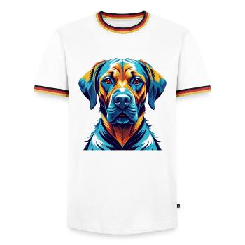 Rhodesian Ridgeback Chien Race Dessin animé Kawaii - T-shirt contrasté Homme - blanc/tricolore - Devant - AI Model Female 172 light (172cm) & AI Model Male 185 light (185cm)
