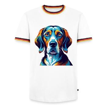 Polish Hunting Hound Dog Breed Cartoon Kawaii - Men's Ringer Shirt - white/tricolour - Front - AI Model Female 172 light (172cm) & AI Model Male 185 light (185cm)