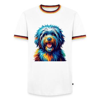 Puli Chien Race Coloré Aquarelle Dessin Animé Kawaii - T-shirt contrasté Homme - blanc/tricolore - Devant - AI Model Female 172 light (172cm) & AI Model Male 185 light (185cm)