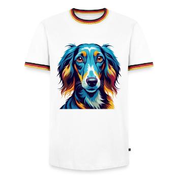 Saluki Dog Breed Colorful Cartoon Kawaii - Men's Ringer Shirt - white/tricolour - Front - AI Model Female 172 light (172cm) & AI Model Male 185 light (185cm)