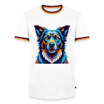 Race de chien de berger Dessin animé coloré Kawaii - T-shirt contrasté Homme - blanc/tricolore - Devant - AI Model Female 172 light (172cm) & AI Model Male 185 light (185cm)
