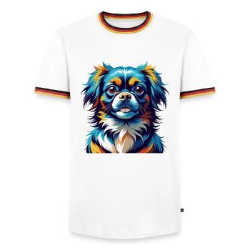 Épagneul tibétain chien race Dessin animé coloré Kawaii - T-shirt contrasté Homme - blanc/tricolore - Devant - AI Model Female 172 light (172cm) & AI Model Male 185 light (185cm)