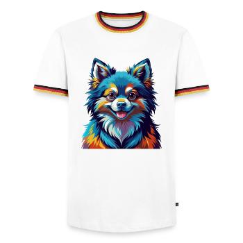 Toy German Spitz Dog Breed Colorful Cartoon Kawaii - Men's Ringer Shirt - white/tricolour - Front - AI Model Female 172 light (172cm) & AI Model Male 185 light (185cm)
