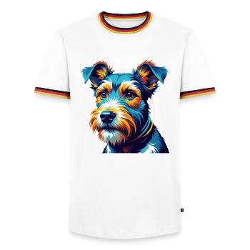 Wire Fox Terrier Dog Breed Colorful Cartoon Kawaii - Men's Ringer Shirt - white/tricolour - Front - AI Model Female 172 light (172cm) & AI Model Male 185 light (185cm)