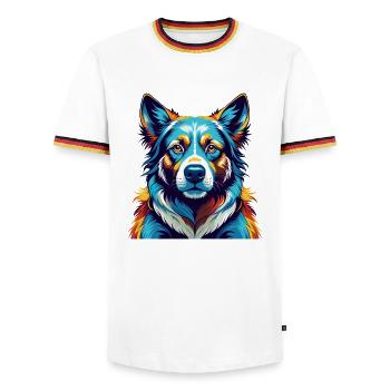 Ovcharka Chien Russe du Sud Race Dessin Animé Kawaii - T-shirt contrasté Homme - blanc/tricolore - Devant - AI Model Female 172 light (172cm) & AI Model Male 185 light (185cm)