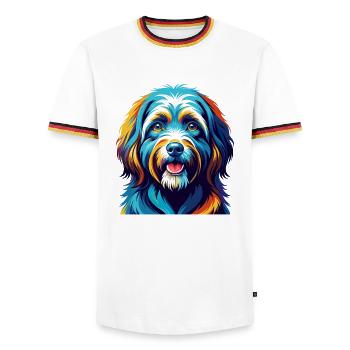 Tibetan Terrier Dog Breed Colorful Cartoon Kawaii - Men's Ringer Shirt - white/tricolour - Front - AI Model Female 172 light (172cm) & AI Model Male 185 light (185cm)