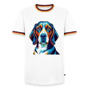 Treeing Walker Coonhound Hunderasse Karikatur Kawaii - Männer Kontrast-T-Shirt - Weiß/Dreifarbig - Vorne - AI Model Female 172 light (172cm) & AI Model Male 185 light (185cm)