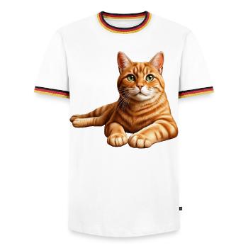 Realistic Orange Tabby Cat Portrait - Men's Ringer Shirt - white/tricolour - Front - AI Model Female 172 light (172cm) & AI Model Male 185 light (185cm)