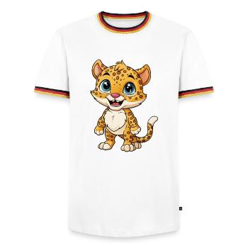 Jaguar Cute Cartoon Character Kawaii Clipart - Men's Ringer Shirt - white/tricolour - Front - AI Model Female 172 light (172cm) & AI Model Male 185 light (185cm)