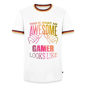 Gamer Gamer Gamer - T-shirt contrasté Homme - blanc/tricolore - Devant - AI Model Female 172 light (172cm) & AI Model Male 185 light (185cm)