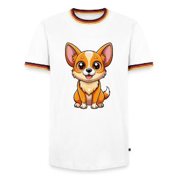 Chihuahua Dog Cartoon Character Kawaii Clipart - Men's Ringer Shirt - white/tricolour - Front - AI Model Female 172 light (172cm) & AI Model Male 185 light (185cm)
