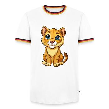 Cougar Cute Cartoon Character Kawaii Clipart - Men's Ringer Shirt - white/tricolour - Front - AI Model Female 172 light (172cm) & AI Model Male 185 light (185cm)