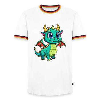 Dragon Cute Cartoon Character Kawaii Clipart - Men's Ringer Shirt - white/tricolour - Front - AI Model Female 172 light (172cm) & AI Model Male 185 light (185cm)