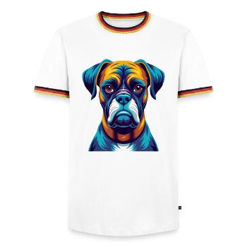Boxer Hund Bunt Kawaii Cartoon Figur Haustier - Männer Kontrast-T-Shirt - Weiß/Dreifarbig - Vorne - AI Model Female 172 light (172cm) & AI Model Male 185 light (185cm)