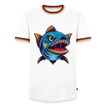 Barracuda Coloré Kawaii Dessin Animé Personnage Animal de compagnie - T-shirt contrasté Homme - blanc/tricolore - Devant - AI Model Female 172 light (172cm) & AI Model Male 185 light (185cm)