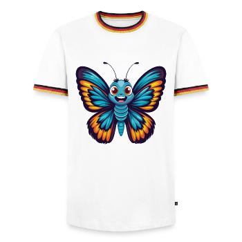 papillon coloré kawaii dessin animé personnage animal de compagnie - T-shirt contrasté Homme - blanc/tricolore - Devant - AI Model Female 172 light (172cm) & AI Model Male 185 light (185cm)