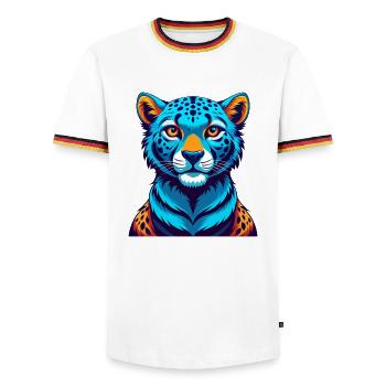 Cheetah Colorful Kawaii Cartoon Character Clipart - Men's Ringer Shirt - white/tricolour - Front - AI Model Female 172 light (172cm) & AI Model Male 185 light (185cm)