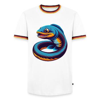 Eel Colorful Kawaii Cartoon Character Clipart - Men's Ringer Shirt - white/tricolour - Front - AI Model Female 172 light (172cm) & AI Model Male 185 light (185cm)