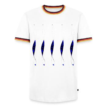 Silhouettes de Flammes Bleues - T-shirt contrasté Homme - blanc/tricolore - Devant - AI Model Female 172 light (172cm) & AI Model Male 185 light (185cm)