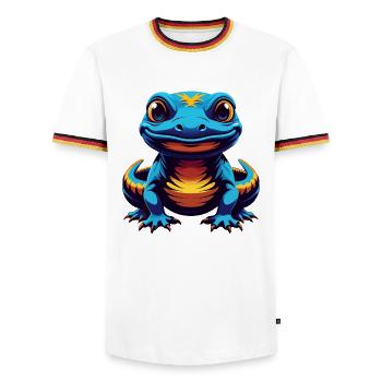Salamandre Coloré Kawaii Dessin Animé Personnage Animal de compagnie - T-shirt contrasté Homme - blanc/tricolore - Devant - AI Model Female 172 light (172cm) & AI Model Male 185 light (185cm)